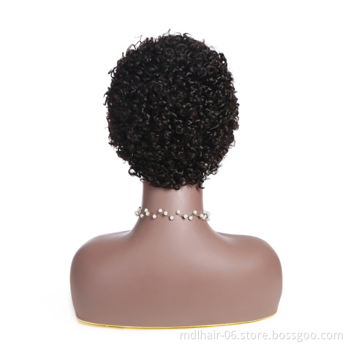 Wholesale Pixie Cut Machine Made Wigs Short Human Hair Wigs for Black Women Short Jerry Curly Wig Natural Black 1B